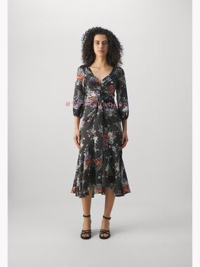 Cinq à Sept NWT Walker Satin Floral Midi-Dress Size 2 Obsidian Multi